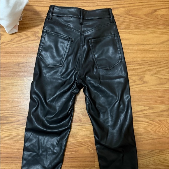 Black leather straight leg pants. High waisted in size 0 from h and m - Picture 3 of 4